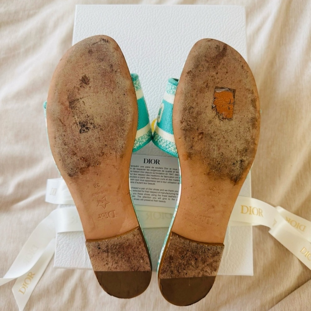 Christian Dior “Aquamarine” Dway Toile Slide Sandals - Picture 11 of 12